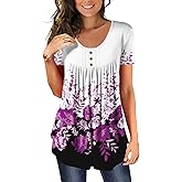 BeadChica Women's Tunic Tops For Leggings Short Sleeve Shirts Botton Up Casual Ruched Blouses Clothing
