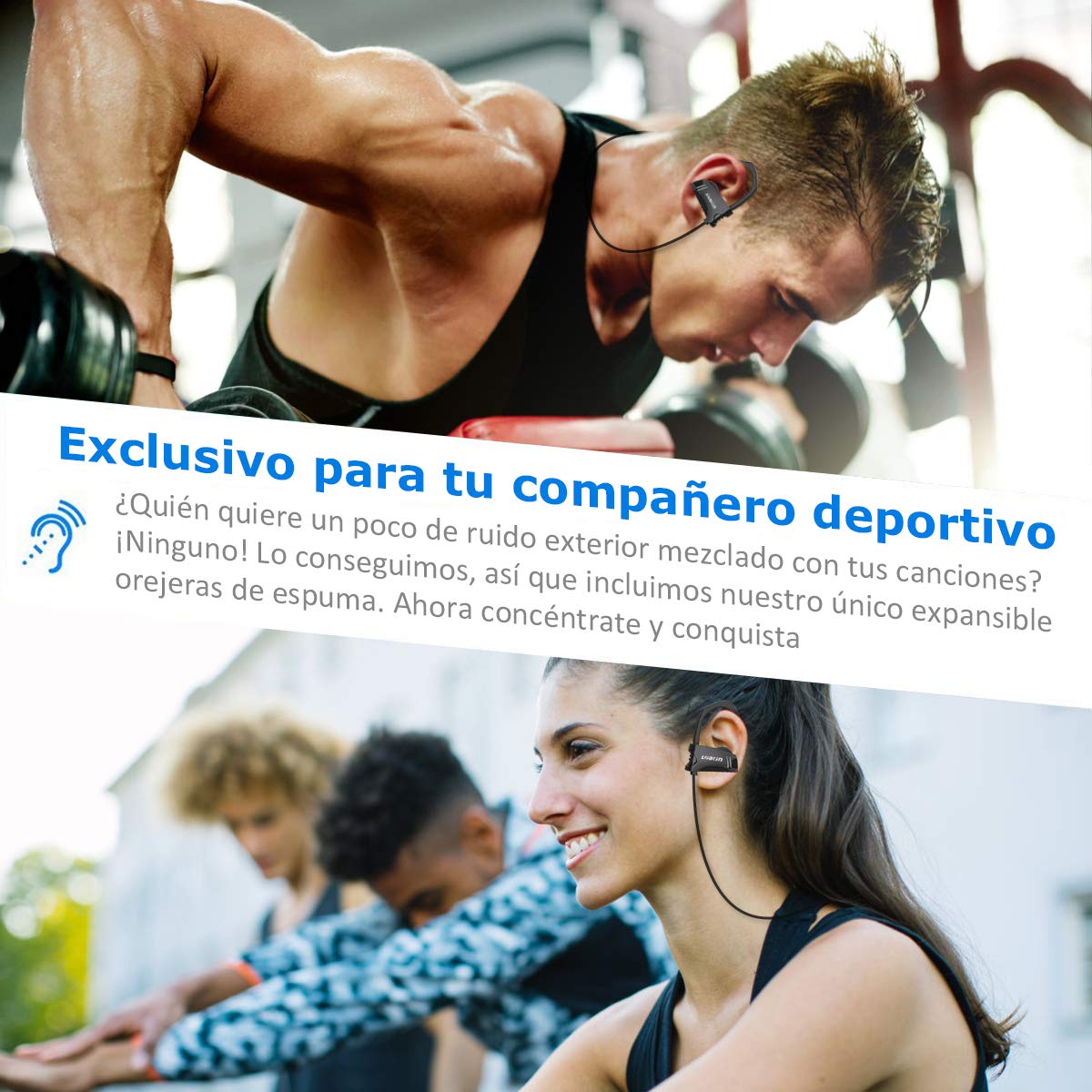 LOBKIN Auriculares Bluetooth Deportivos, Resistentes Al Sudor, con Una Autonomia de hasta 6 Horas Sonido. con Tecnologia CVC 6.0 de Eliminacion de Ruido (Negro-2)