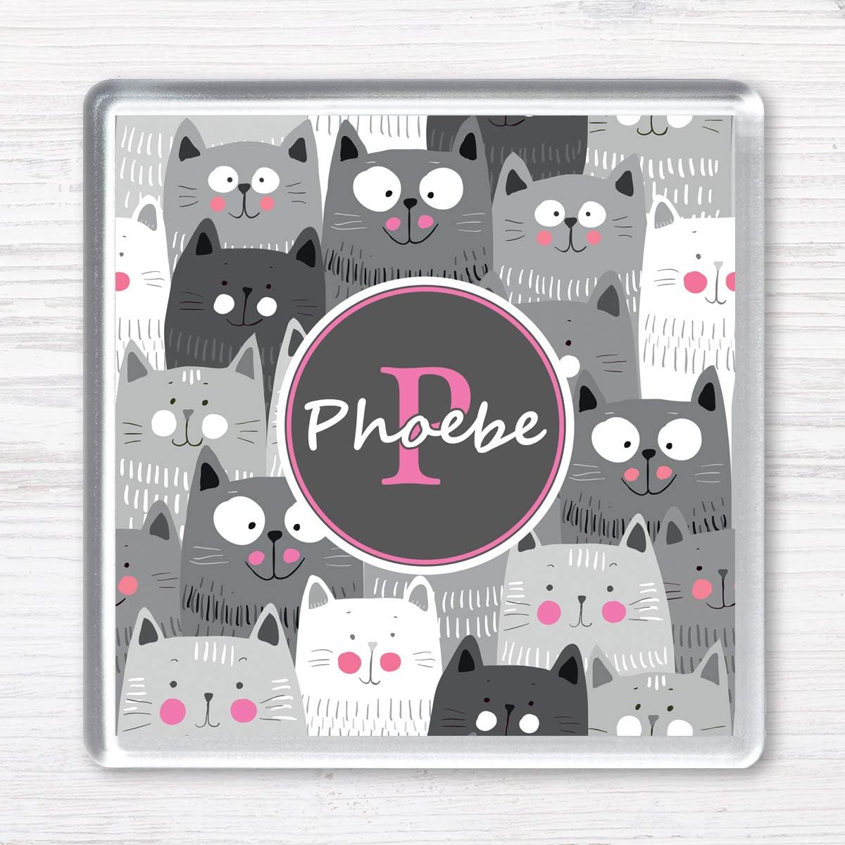 Personalised CAT Drinks Coaster Gift, Any Name & Initial (Grey)