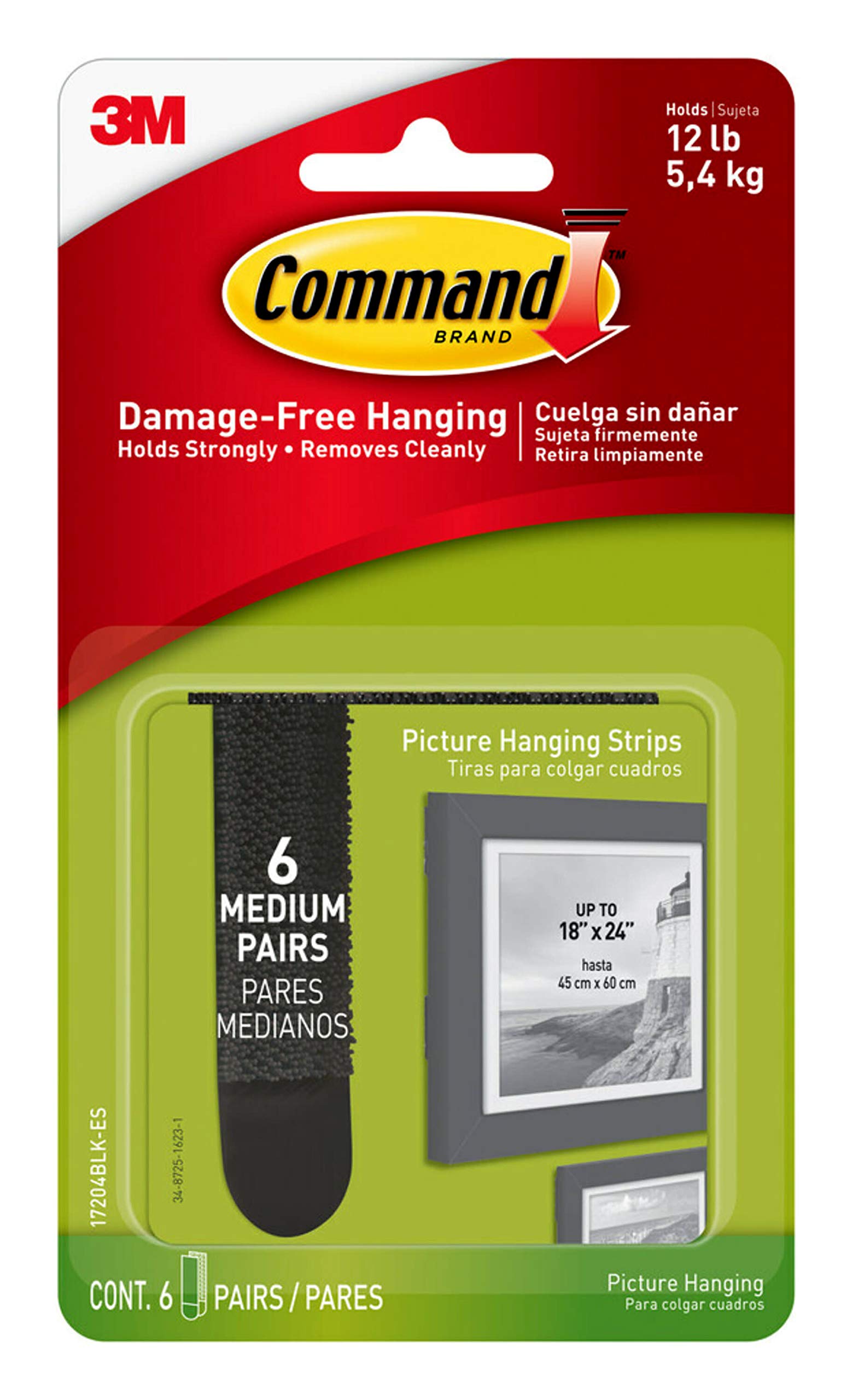 3M Plastic Co mmand Medium Picture Hanging Strips-Black 6 Sets kg