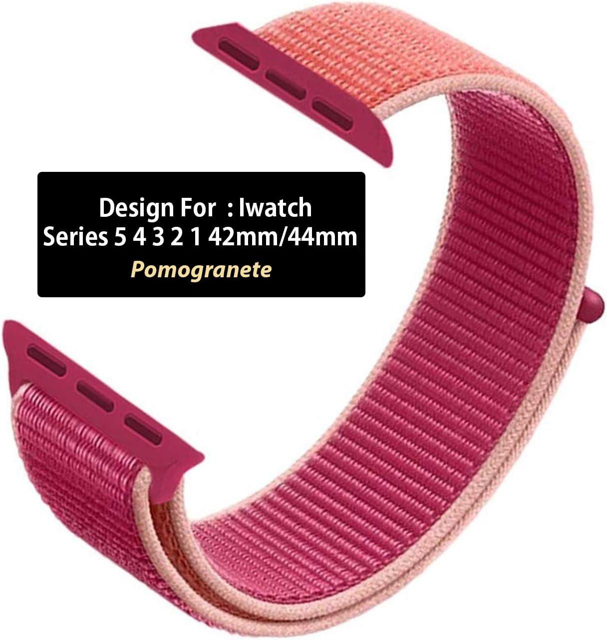 Niyo Nylon Band Compatible with Apple Watch Series 5, Series 4, Series 3, Series 2, Series 1, (Watch Not Included) (42mm/44mm, Pomogranete)