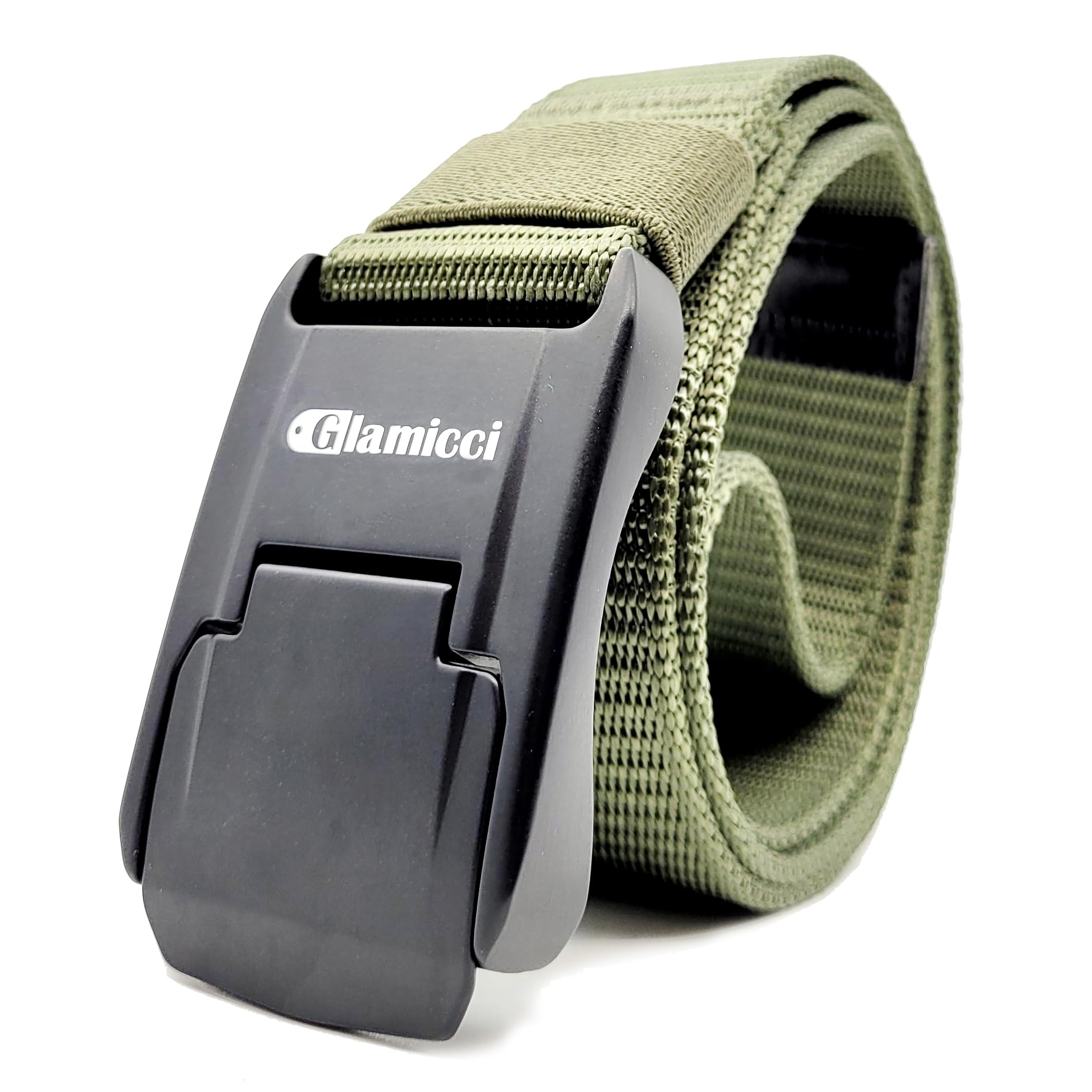 Glamicci Tactical Belt, Military Hiking Rigger 1.5"/38mm Nylon Webbing Work Belt Quick Release Buckle-2528/2528n (2852n Non-Stretch, Green, M-Fits Waist 36"-42" (Strap 125cm/ 49")) — image 1