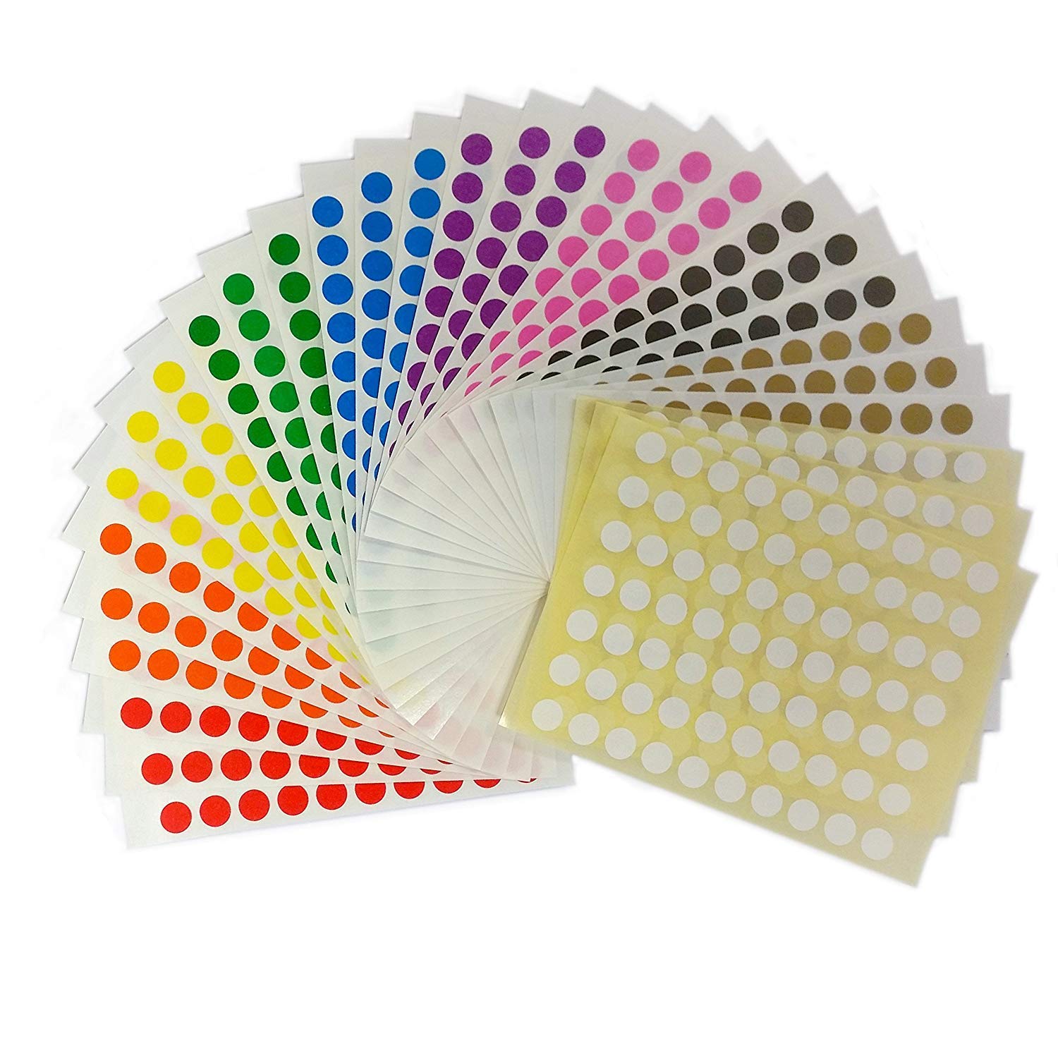 2,100 Sticky Coloured 8mm Self Adhesive Circle Dot Labels - Ten Colours - 232755