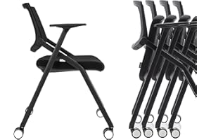 BROBRIYO, 10 Pack Stackable Conference Room Chairs with Wheels and Paddle, Ergonomic Mesh Back and Arms for Meeting, Conference, Reception, Training Room & Home Office Desk Folding Chairs, Set of 10