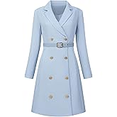 Hobemty Women's Tweed Dress Double Breasted Long Sleeve Blazer Dress with Belt