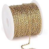 33 Feet Gold Rolo Cable Chain Bulk, 1.5mm 18K Gold PVD Plated 304 Stainless Steel Diamond-Cut Oval Rolo Cable Link Chains Roll Spool for Jewelry Making