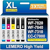 LEMERO Remanufactured Replacement for Epson 812XL Ink Cartridges Combo Pack Replacement for 812 Ink Cartridge High Yield for Workforce Pro WF-7840 WF-7820 WF-7310 EC-C7000 Printer Latest Chip (5 Pack)
