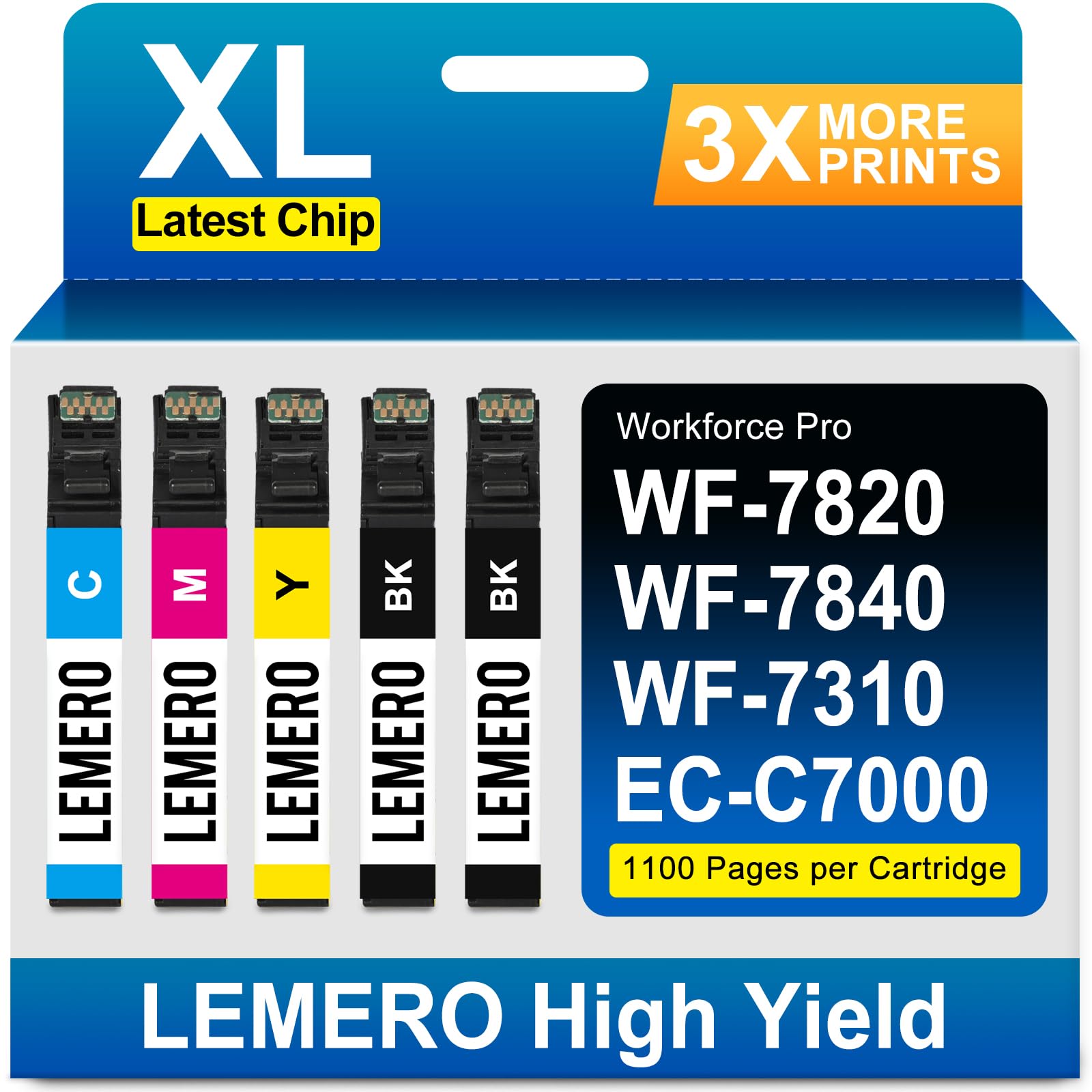 Photo 1 of LEMERO Remanufactured Replacement for Epson 812XL Ink Cartridges Combo Pack Replacement for 812 Ink Cartridge High Yield for Workforce Pro WF-7840 WF-7820 WF-7310 EC-C7000 Printer Latest Chip (5 Pack)