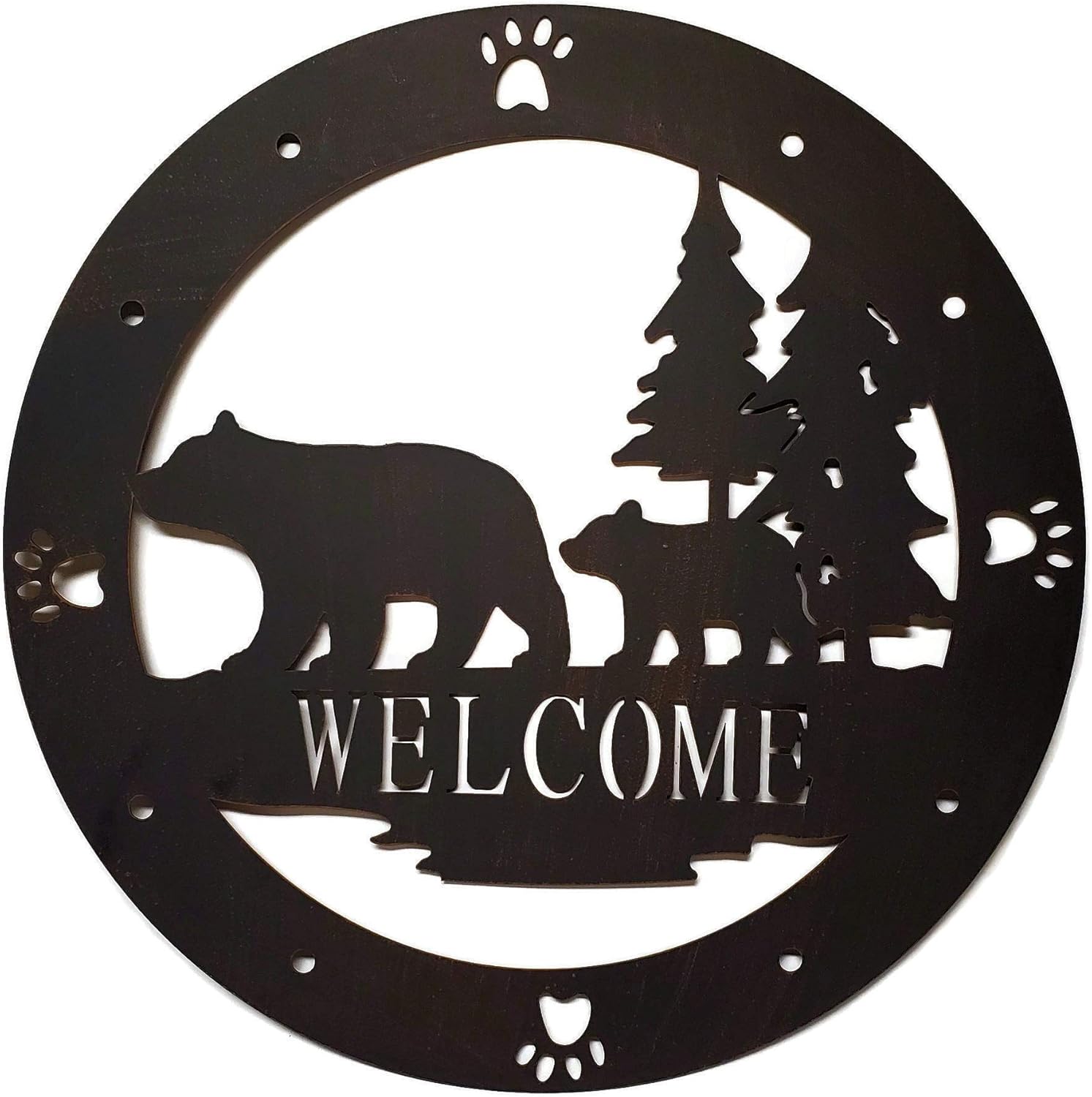 Amazon Com Wilderness Lodge Bear And Cub Welcome Sign Laser Cut Metal 18 Inches Paw Print Accent Home Kitchen