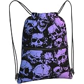 Gothic Skull Drawstring Bag, Halloween Goth Gradient Skeleton Drawstring Backpack, Light Large Capacity Durable Sackpack String Bag, Waterproof Cinch Sackpack for Sport Gym Beach Shopping Yoga
