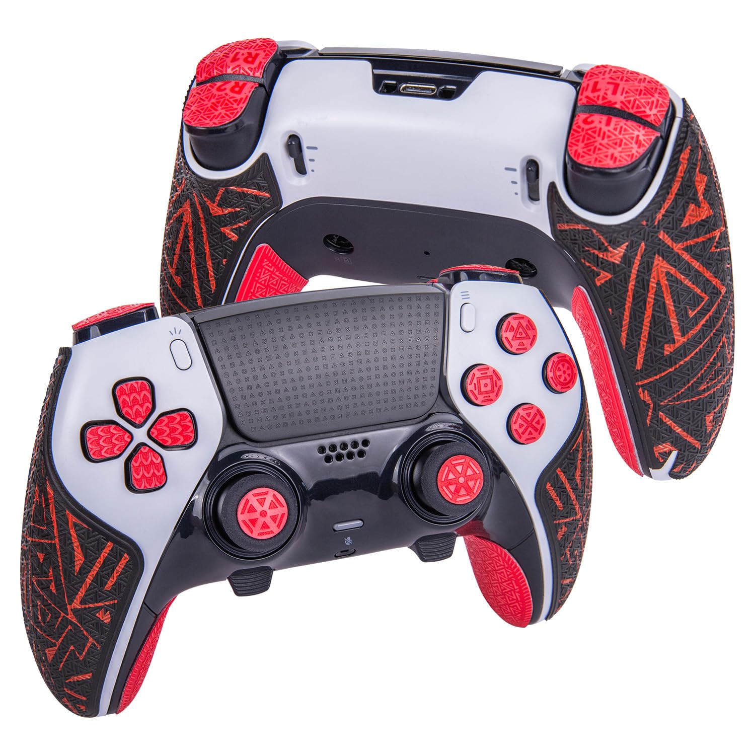 TALONGAMES Controller Grip Tapes Compatible with PS5 DualSense Edge, ELITE Version Color Anti Slip Tape, Compatible with PlayStation 5 Edge Grips, Multi-Texture, Sweat Ventilation, Skin Kit (red & Black)