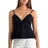 Women Y2k Babydoll Cami Top Sexy Lace Ruffle V Neck Spaghetti Strap Peplum Tank Tops Coquette Going Out Streetwear