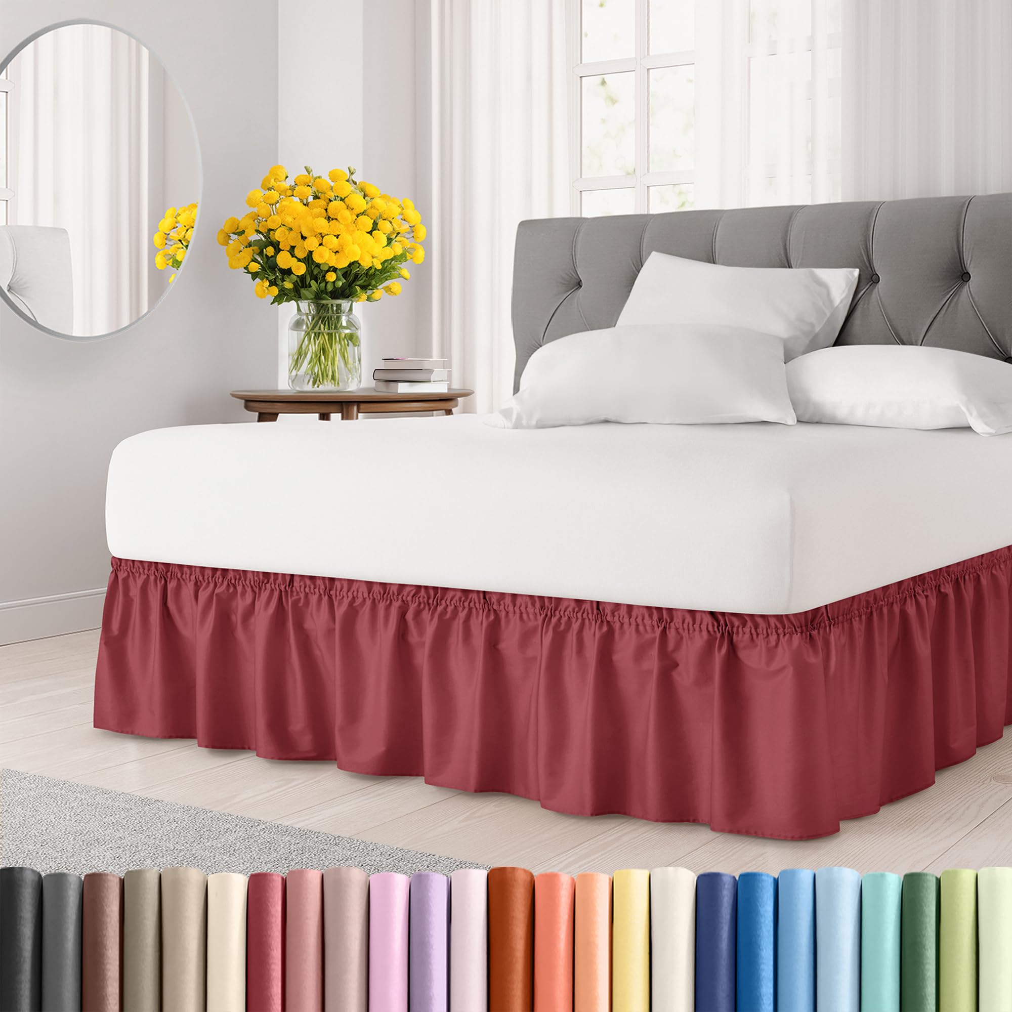 Wrap Around Dust Ruffle Bed Skirt – Burgundy Bed Skirt for Full