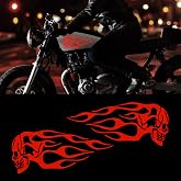 TOMALL 2pcs Skull Flame Reflective Stickers for Car Motorcycle Tank Vinyl Racing Sports Flame Stripe Decal for Golf Cart Off-Road Vehicles Motorcycles Bike Skateboard Laptop DIY Decoration (Red)