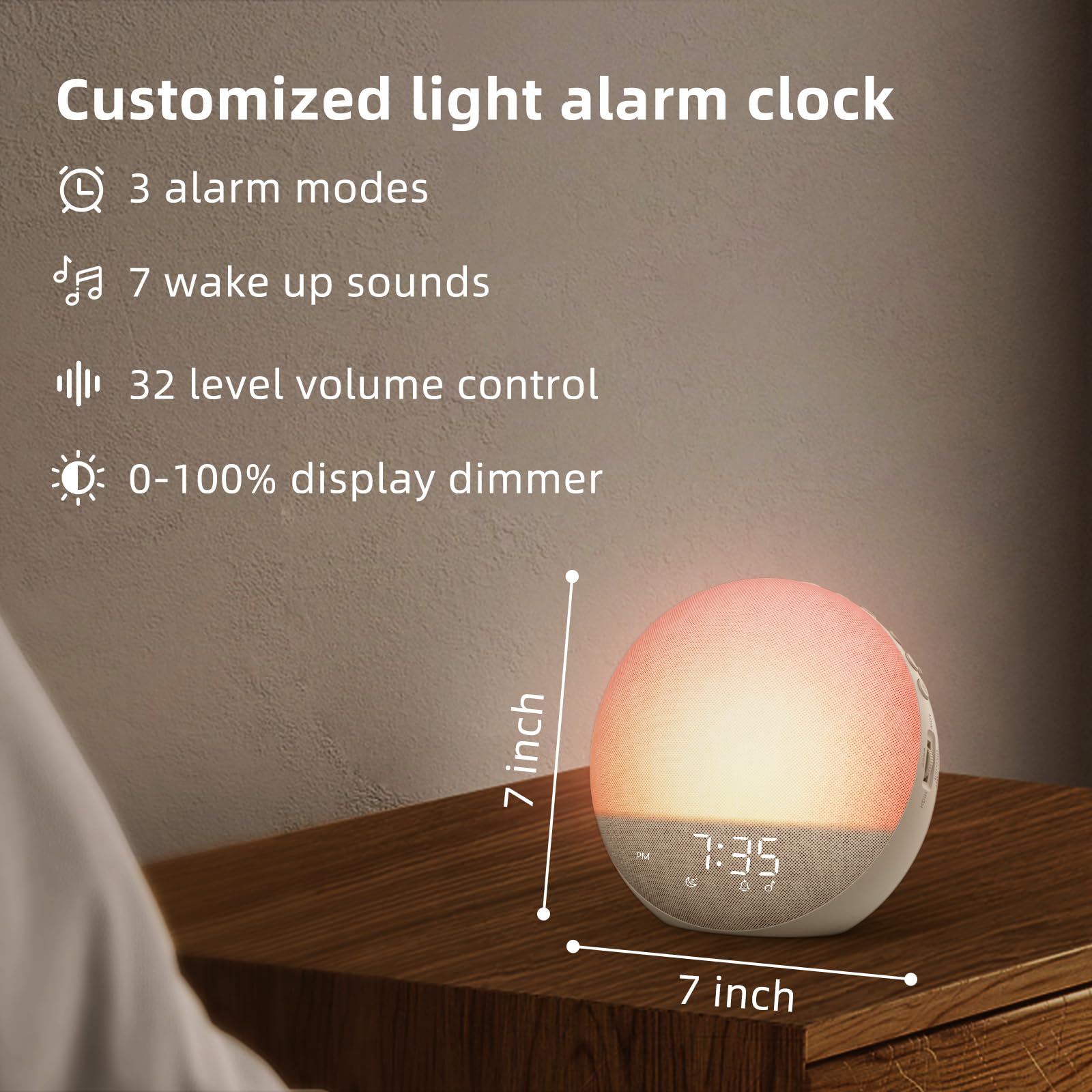 Sunrise Alarm Clock White Noise Machine: Natural Wake Up Light - Dimmable Clock with Bluetooth Speaker for Bedroom - 25 Sleep Sounds for Baby Adults Kids Putty