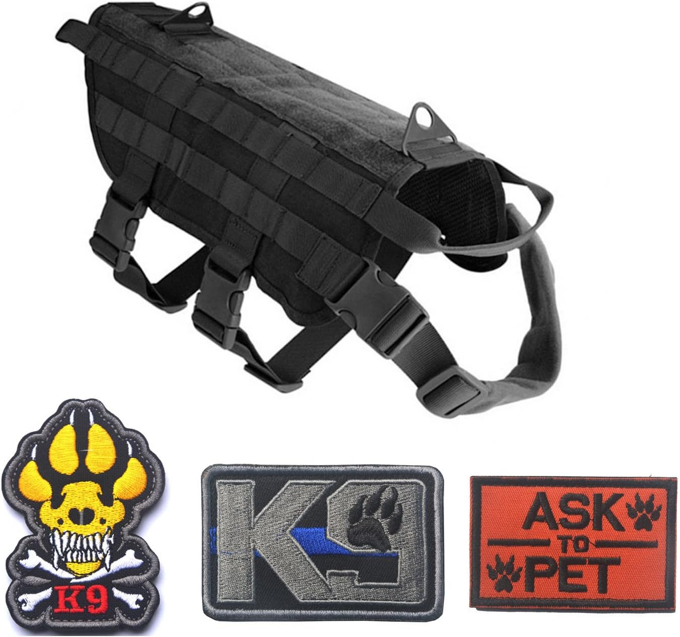 Homiego Tactical Military Police Service Dog Training Molle K9 Vest Harness for Hiking Camping (L, Black)