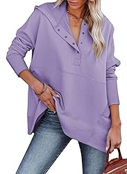 AlvaQ Womens Button Up V Neck Hoodies Casual Long
