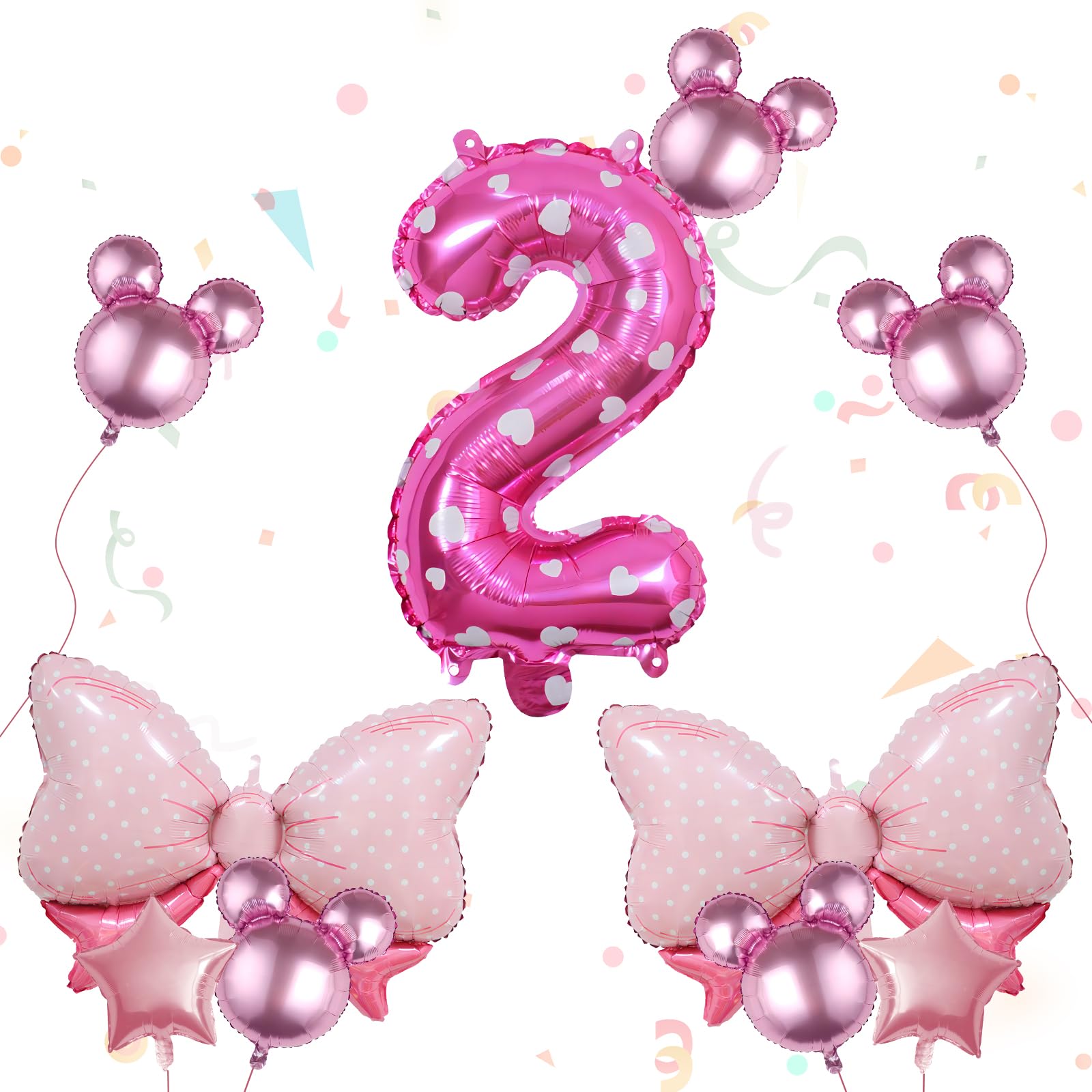 Photo 1 of Kaemi 10Pcs Mini Mouse Balloons Pink Huge Bow Birthday Number Balloons Set Aluminum Foil Balloons for Baby Shower 2nd Birthday Party Decorations
