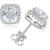 925 Sterling Silver Lab Simulation Diamond Earrings for Women, 4Ct Halo Cushion Cut 5A Cubic Zirconia/Ruby/Sapphire Stud Earrings Hypoallergenic Perfect Jewelry Gifts