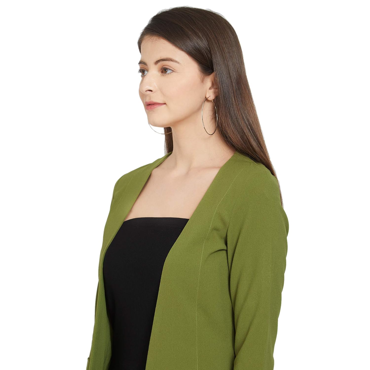 smarty pants women's olive green poly cotton long jacket (smsh_79a)