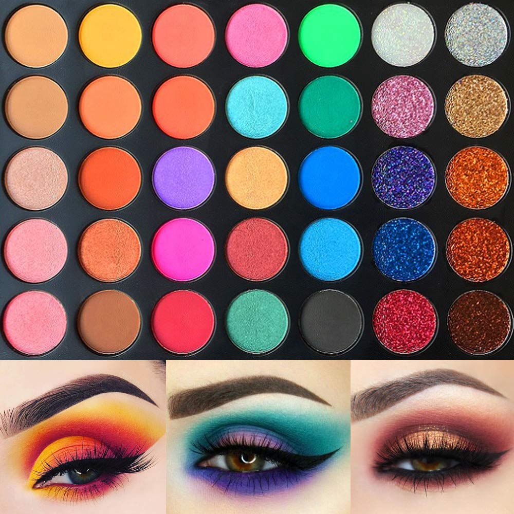 Glitter Eyeshadow Palette, FindinBeauty 35 Bright Colors Matte and Shimmery Silky Powder - Long Lasting and Pigmented Pressed Glitter Eye Shadow Makeup Set (35N10)