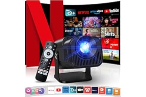 GAIMOO [NetfIix Official/Stereo Speakers] 4K Projector with Wifi and Bluetooth, 1080P Native Mini Projector Portable, One-Click Use Built-in NetfIix/YouTube/PrimeVideo/D+, Smart Home Outdoor Projector