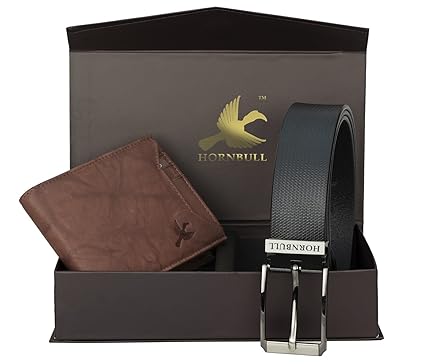 Hornbull Mens Brown Wallet and Black Belt Combo BW9390