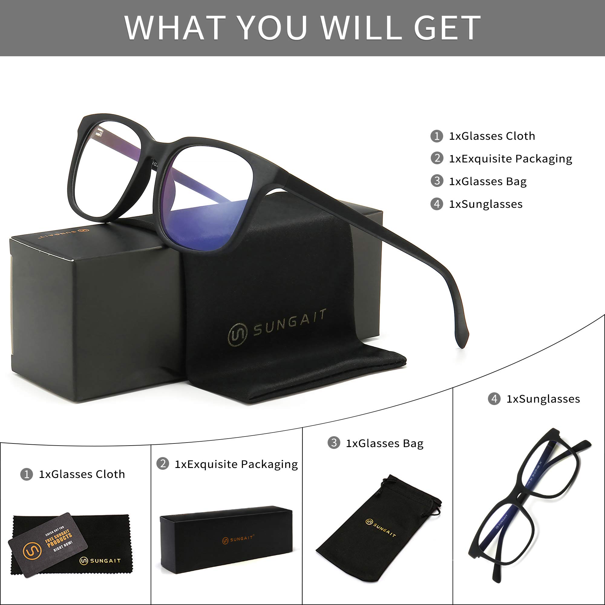 SUNGAIT Occhiali Anti Luce Blu per Gaming PC Mobile TV Riposanti con Filtro UV per Gli Occhi Unisex, Uomo, Donna Cornice Nero 6025