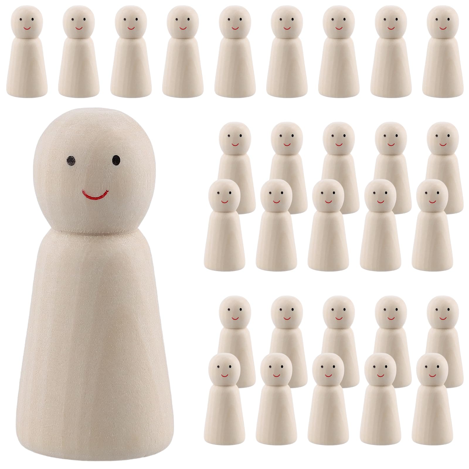 MUKLEI 30 Pack Wooden Peg Dolls, 60mm Small Peg People Figures,Little Wooden Figures for Craft Art Projects and Decoration