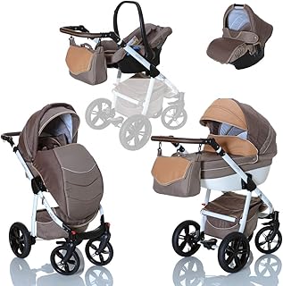 LCP Kids 3in1 Kombi Kinderwagen Lucato Luftreifen Komfort mit Pannenfrei Garantie, Farbe:Cacao