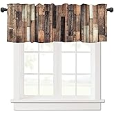 TFOSO Rustic Farmhouse Valance Curtain,Vintage Wood Panels Antique Brown Rod Pocket Windows Treatment Bedroom Living Room Cafe Decor 1 Panel Set 54" W x 18" L Inch