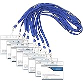 25 Sets Blue Lanyards for ID Badges with ID Holder, Waterproof Plastic Clear ID Badge Holder with Lanyard, Horizontal Badge Holder with Swivel Hook Lanyard for Teacher Student Nurse Employee