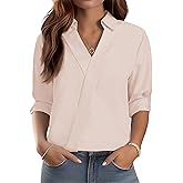LOMON 3/4 Length Sleeve Womens Tops Dressy V Neck Collared Shirts Trendy Business Casual Work Blouses Vacation Outfits 2026