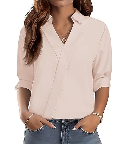 Amazon.com: LOMON Button Down Shirts for Women 3/4 Length Sleeve