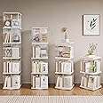 EFGETD 360° Transparent Rotating Bookshelf, Large Capacity Storage Rack Tall Book Shelf for Collections/Books/Ornaments, Living Room Bedroom Entrance Storage Cabinet(White Square,2nd Floor)