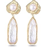 Melhill Baroque Pearl Drop Earrings Gold Plated Hypoallergenic Asymmetrical Natural Boho Lightweight Dangle Bridal Party Statement Jewelry for Women