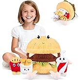 SuzziPals 4-in-1 Hamburger Plush Toys with Baby Plushies, 4pcs Set Stuffed Animals Surprise Inside, Soft & Squishy Cheeseburger Pillow Plushies Decor, Cuddly Stuffed Toys Gift for Kids & Adults