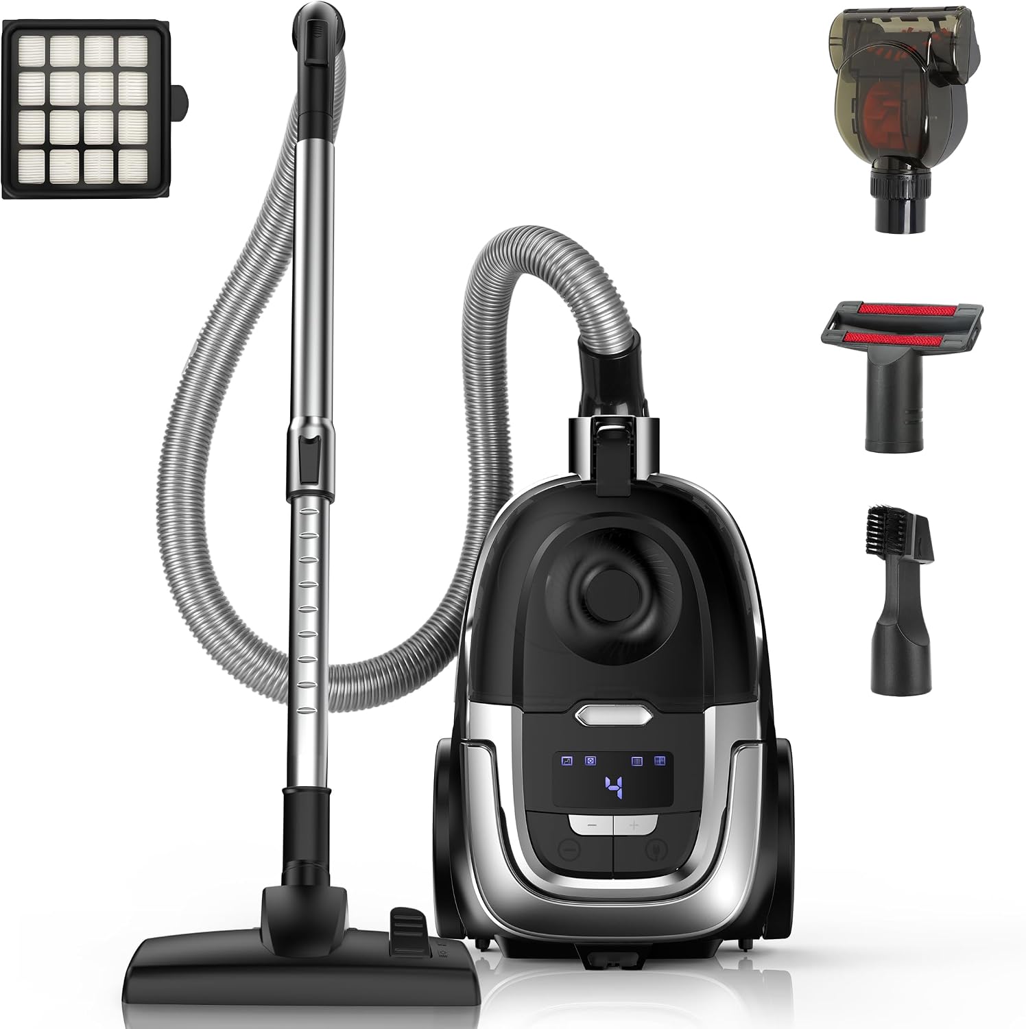 Zefiro Max 1600W Bagless Canister Vacuum Cleaner, 40kPa Powerful Suction, Lightweight, Auto Cord Rewind, HEPA Filter, Corded Vacuum for Floors, Carpets, Pet Hair in Homes & Apartments, Larger Capacity