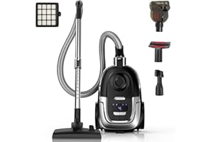 Zefiro Canister Vacuum Cleaner, 40Kpa 1600W Bagless Vacuum Cleaner,Lightweight Vacuum for Hard Floors, Carpet, Pet
