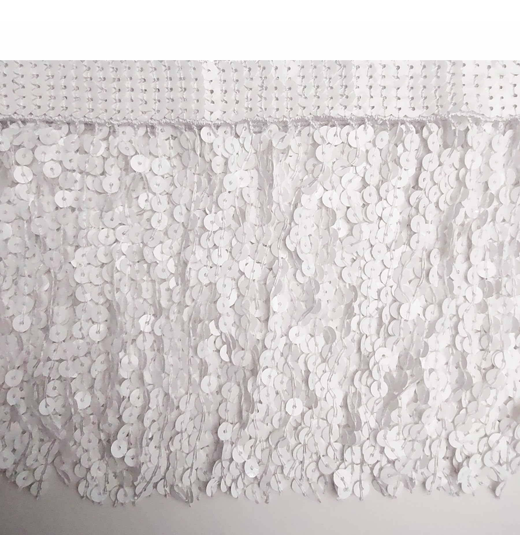 3 Meters Sequin Tassel Trim 15 cm 6" Luxury Fringe Fringing #1 (White)