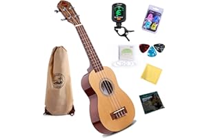 Smiger Professional Soprano Ukulele Beginner 21 Inch Mini Kids Guitar Hawaiian Ukelele Fast Learn Instruction Book Digital Tuner Polishing Cloth Pick Fingertip Protector Yukalalee Kit (Natural)