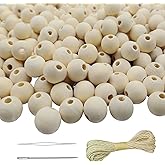 300Pcs 14mm Natural Round Small Wood Beads Unfinished Wood Round Polished Loose Beads Wood Spacer Beads Bulk for Jewelry Making DIY Handmade Craft Home Decor