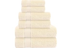 CRAFTBERRY Bath Towels Set-100% Cotton-2 Bath Towels, 2 Hand Towels & 2 Washcloths-Large, Quick Dry, Absorbent, Plush, Soft-Home, Spa, Hotel, Pool, Shower Towels -6 Piece Luxury Bathroom Towels - Cream / Ivory