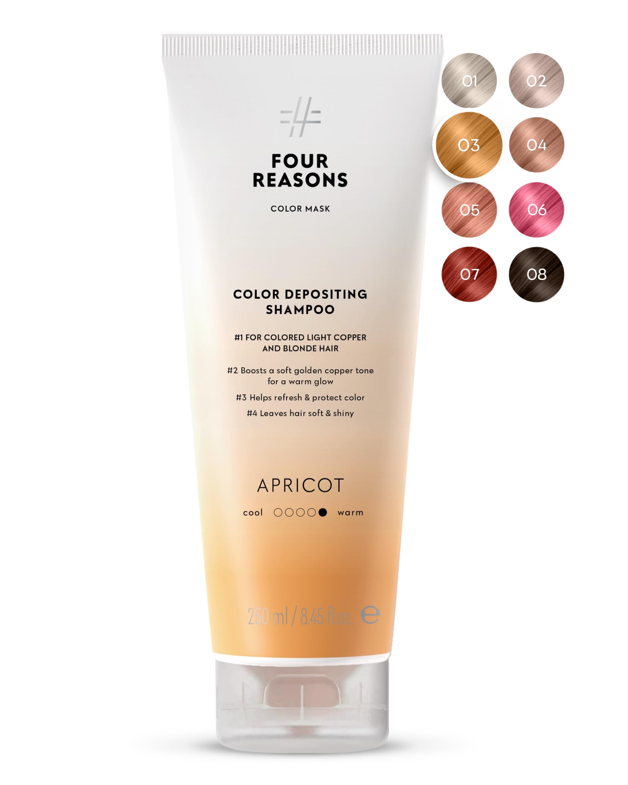 FOUR REASONS Hair Color Shampoo, Apricot (8 Colours) - Golden Copper Hair Toner & Colour Depositing Shampoo, Hair Colour Shampoo for Women - Blonde Hair Toner, Sulfate Free, Vegan– 250 ml — image 1
