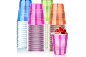 100PCS 18 oz Colorful Plastic Cups in Orange, Hot Pink, Blue, and Green, Disposable Drinking Rainbow Cups Bulk for Easter Fie