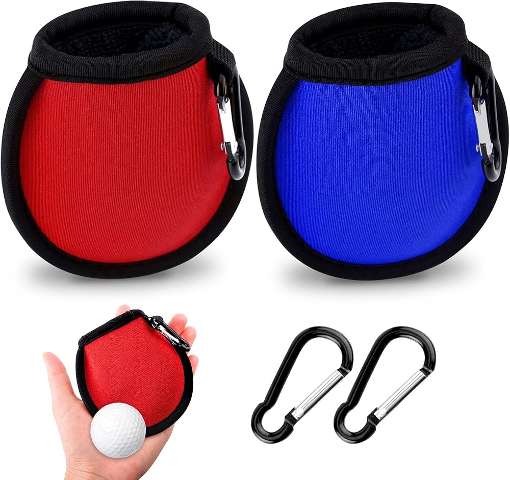 olyee 2 Pack Golf Ball Cleaner Pouch with Carabiner Red Blue