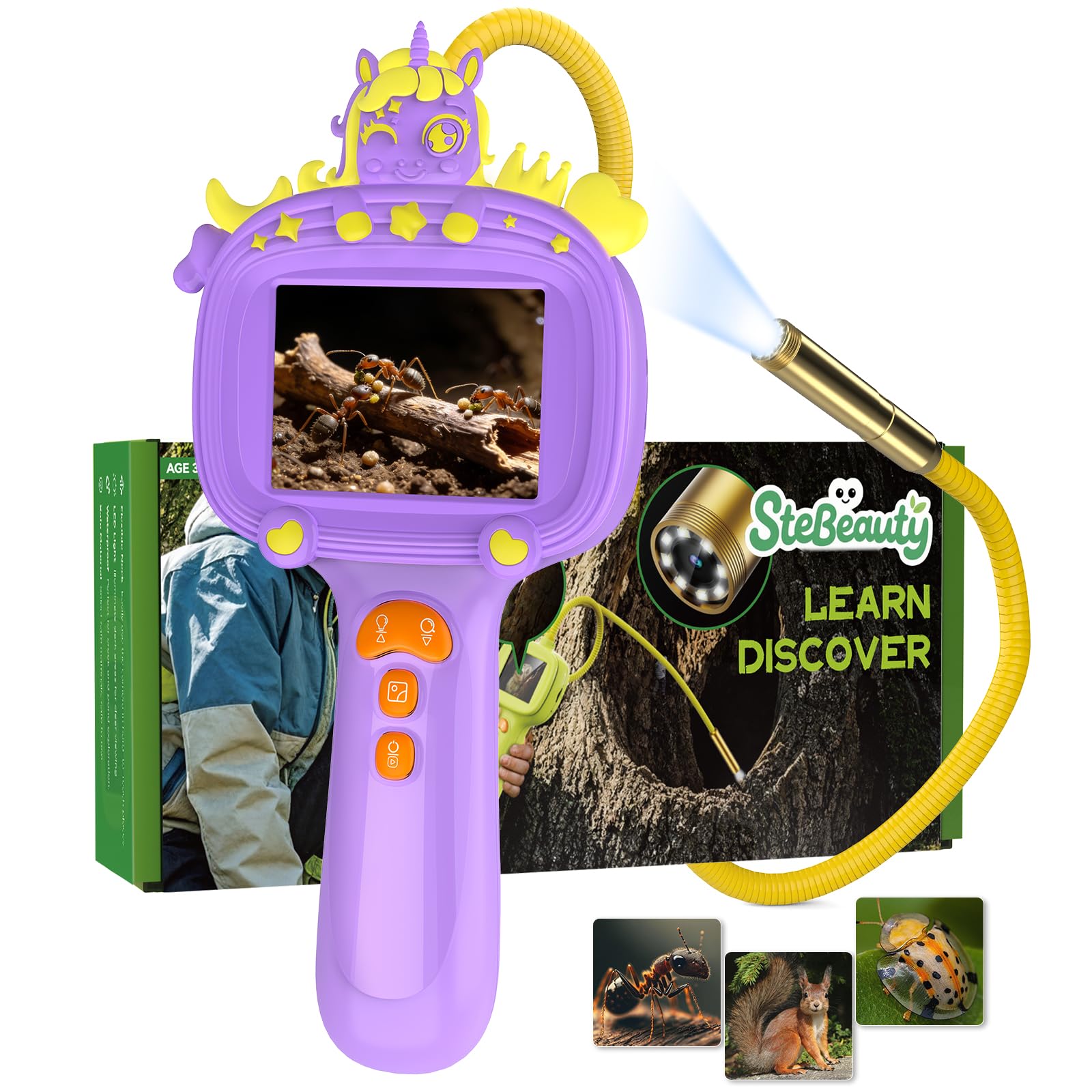 SteBeauty Kids Endoscope Camera with Light, Educational Science Toys Kit, Best Birthday Gifts for 4,5,6,7,8,9,10 Years old Boys & Girls, for Outdoor Camping Nature Exploration Activities (Purple)