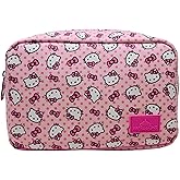 Impressions Vanity Hello Kitty Pink A Dot Cosmetic Pouch for purse With Silver Hardware, Polyester Lined Interior Travel Makeup Bag Organizer with Inner Slip Pocket and Hello Kitty Pink A Dot Artwork