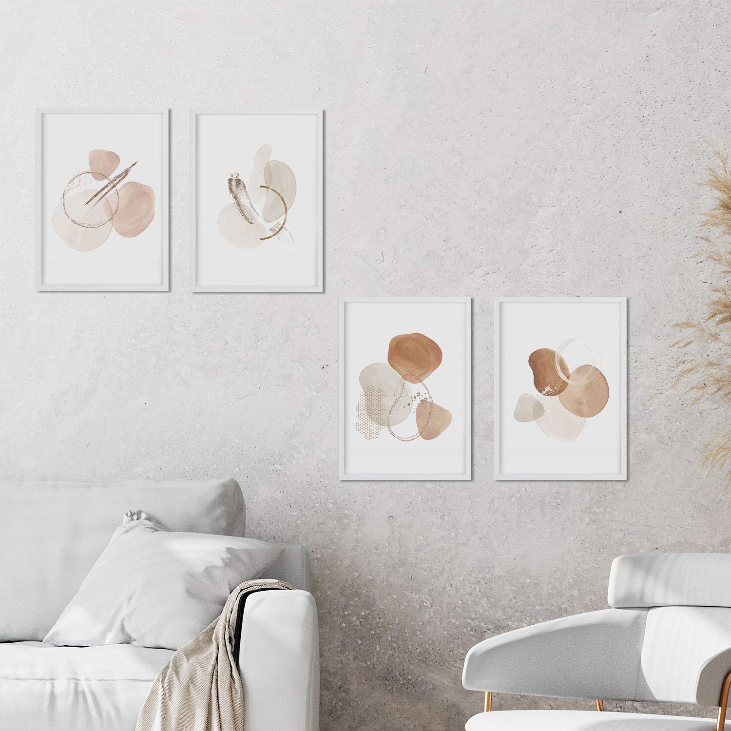 Nacnic Set abstract art posters. Sheets with shapes and abstract shapes. Interior decoration with brown tones. A4 size