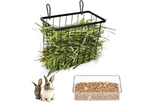 SANGLE SOPFFY Rabbit Feeder and Bunny Food Bowl with Hay Rack for Guinea Pigs, Chinchillas,Holland lop Bunny - Pet Hay Dispen